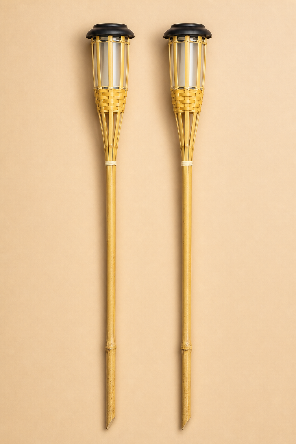 Torche Solaire Bambou – 1 pièce – Effet Flamme Dansante – Éclairage de Jardin & Allée