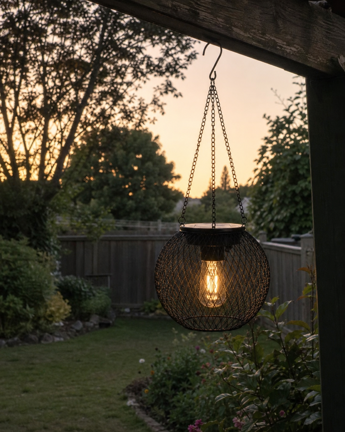 Lanterne Solaire Suspendue – Cage Métal Vintage Ampoule Edison