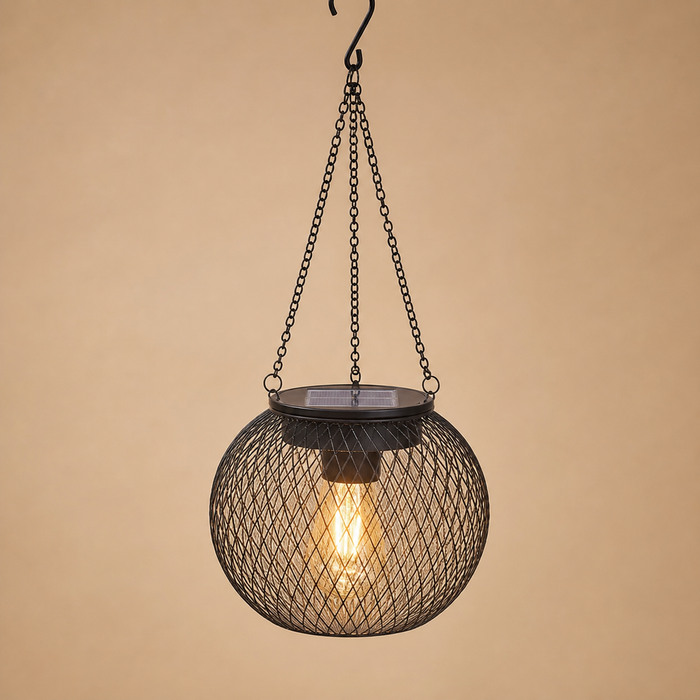 Lanterne Solaire Suspendue – Cage Métal Vintage Ampoule Edison