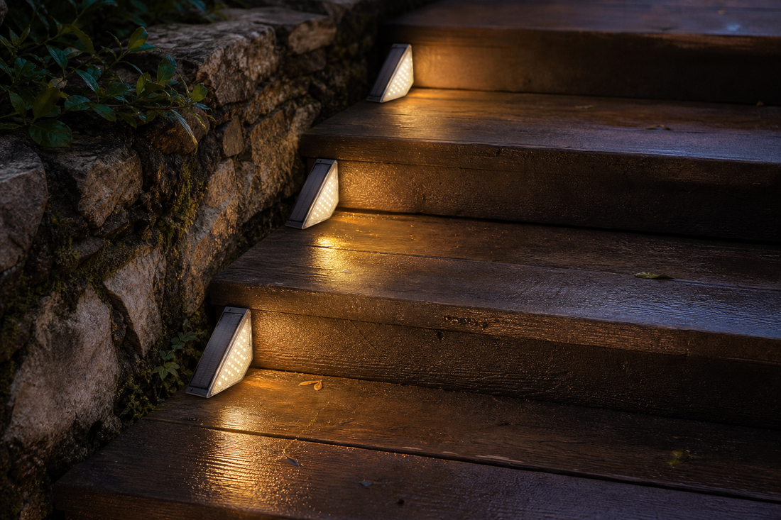Éclairage Solaire d'Escalier – 2 pièces – Lampe de Marche LED Blanc Chaud IP65
