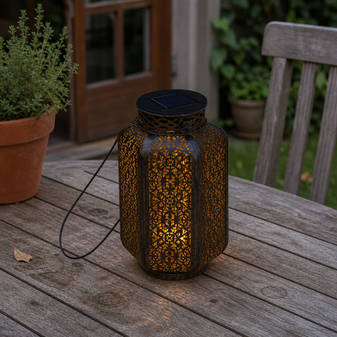 Lanterne Solaire Marocaine – Suspension Fer Ajouré Effet Ombres