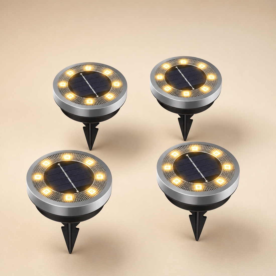 Borne Solaire Encastrable – 4 pièces – Spot de Sol LED pour Allée & Jardin IP65