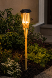 Torche Solaire Bambou – 1 pièce – Effet Flamme Dansante – Éclairage de Jardin & Allée