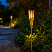 Torche Solaire Bambou – 1 pièce – Effet Flamme Dansante – Éclairage de Jardin & Allée