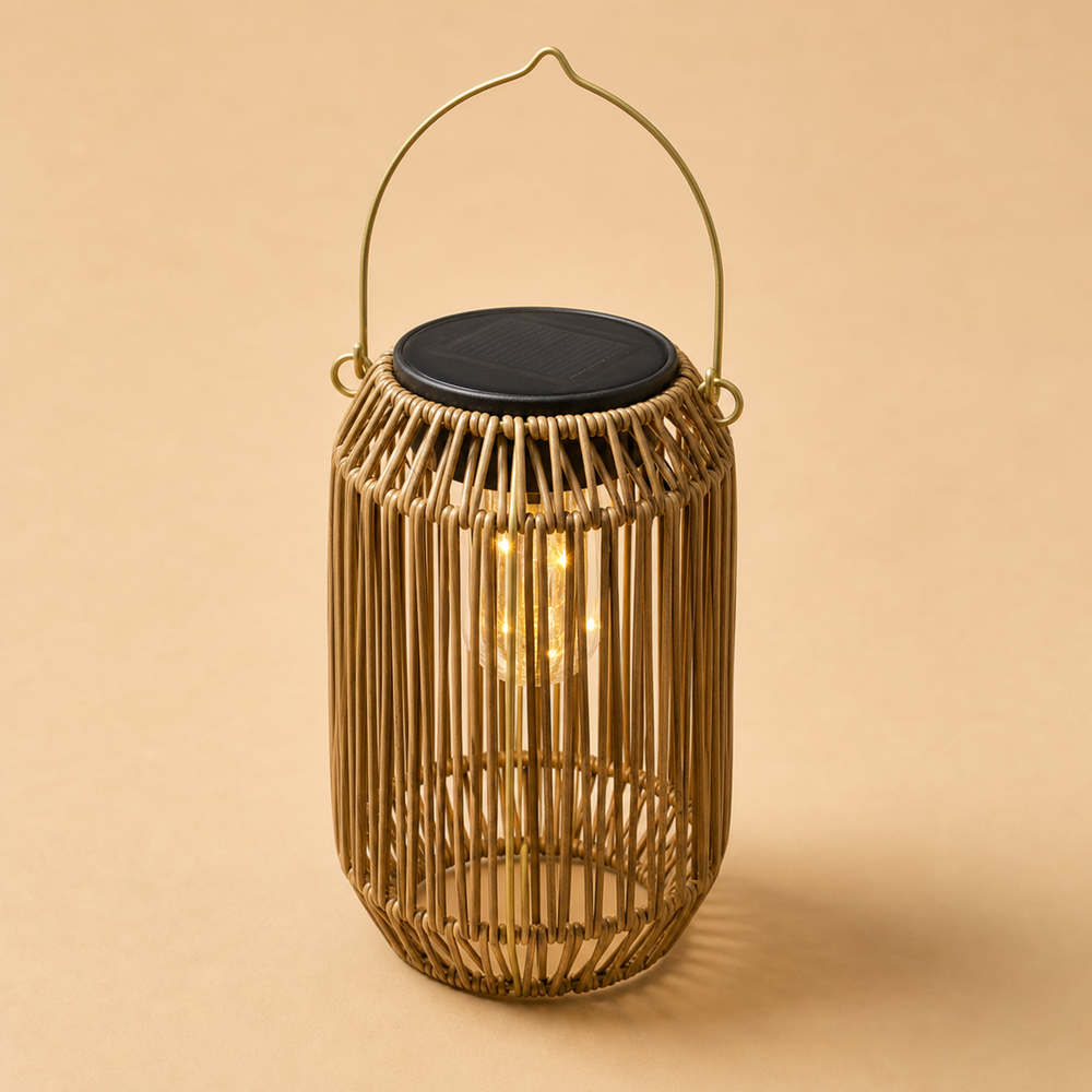 Lanterne Solaire Bohème – Suspension Tressée Effet Rotin