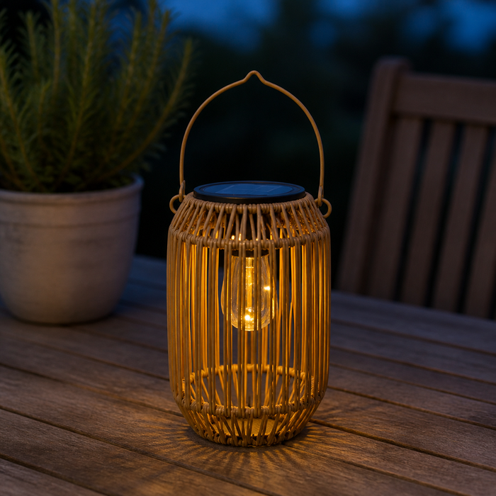Lanterne Solaire Bohème – Suspension Tressée Effet Rotin