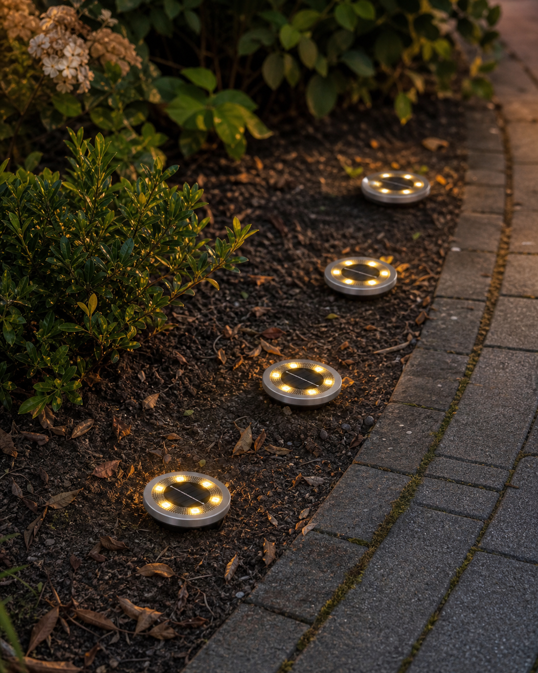 Borne Solaire Encastrable  – 4 pièces – Spot de Sol LED pour Allée & Jardin IP65