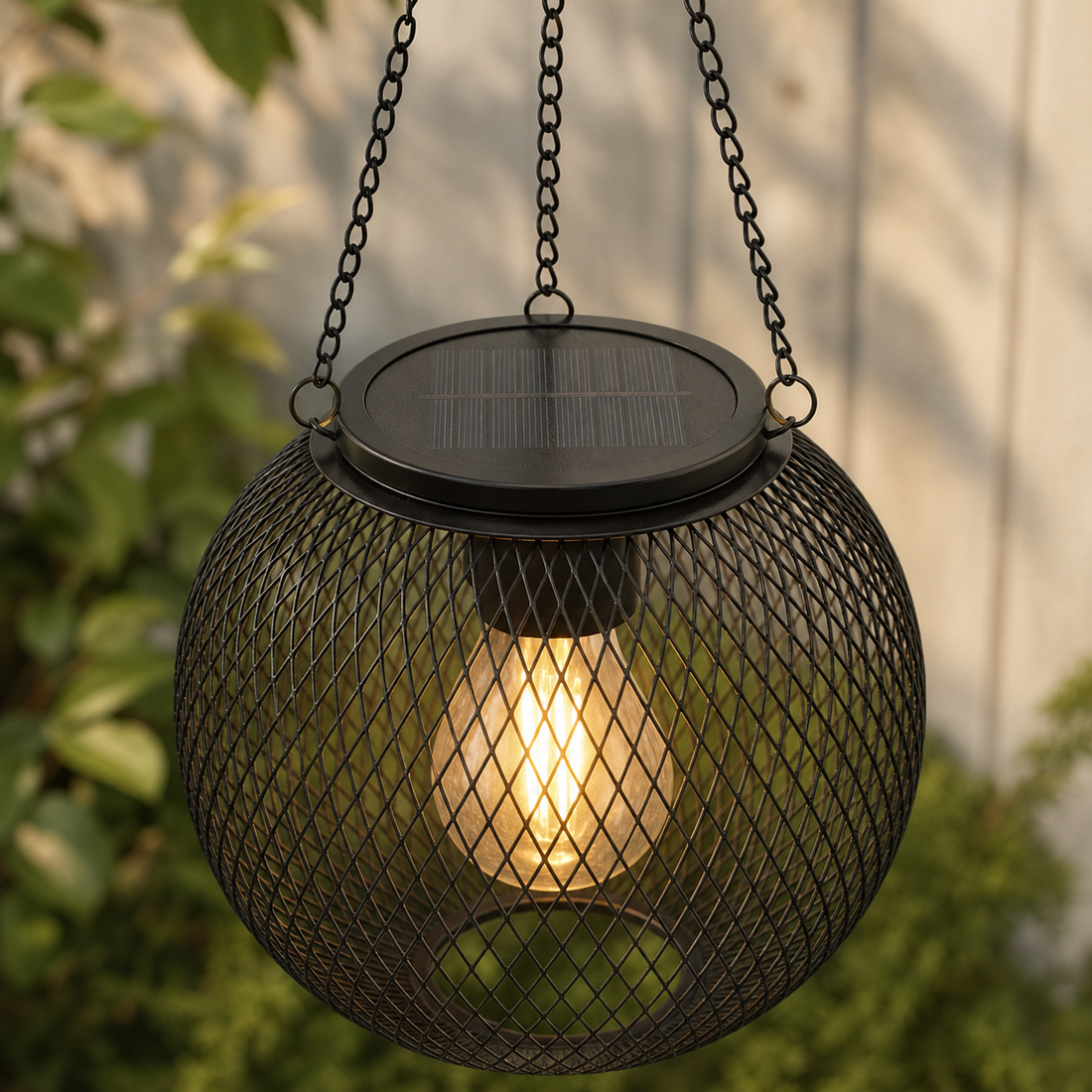 Lanterne Solaire Suspendue – Cage Métal Vintage Ampoule Edison